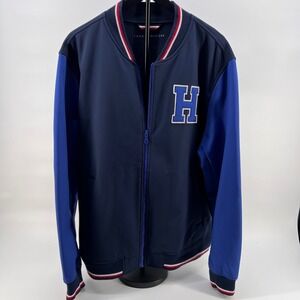Tommy Hilfiger Men's Navy Blue Letter H Bomber Letterman Style Jacket XXL